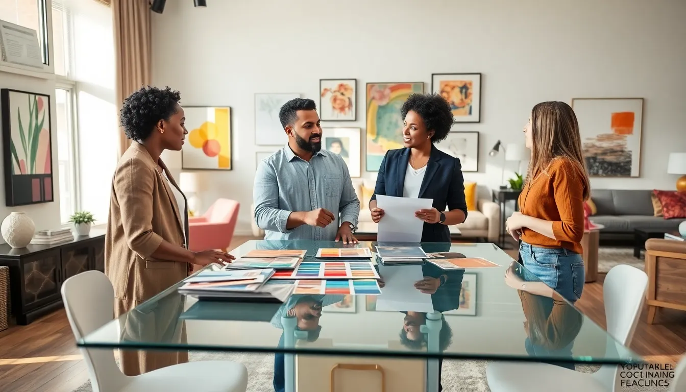 diverse team discussing design principles in a modern studio.