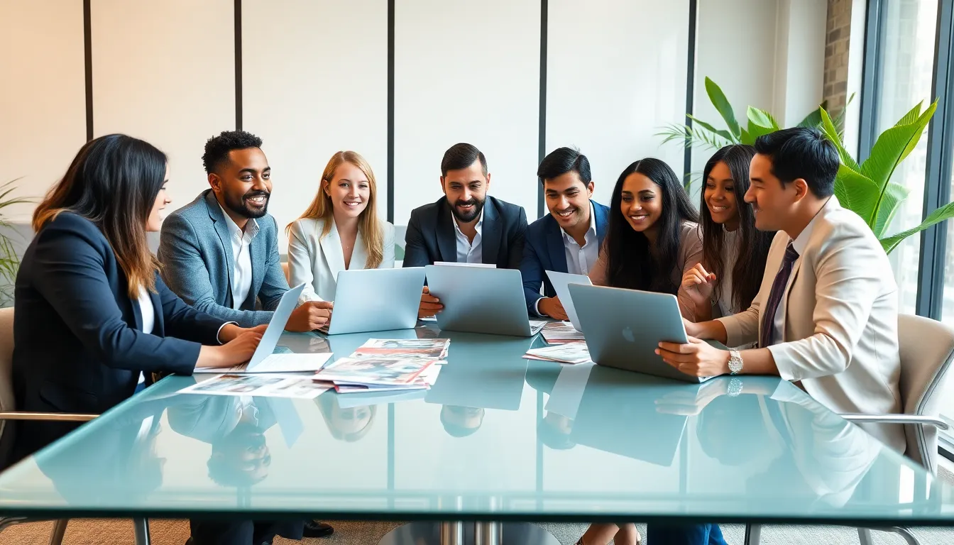 diverse team collaborating on event planning in a modern office.