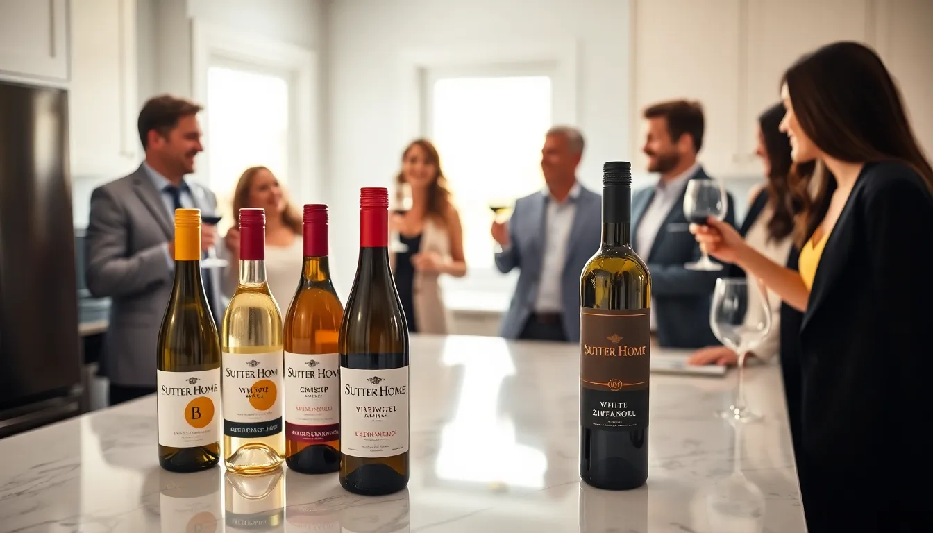 people enjoying Sutter Home wine in a modern kitchen setting.