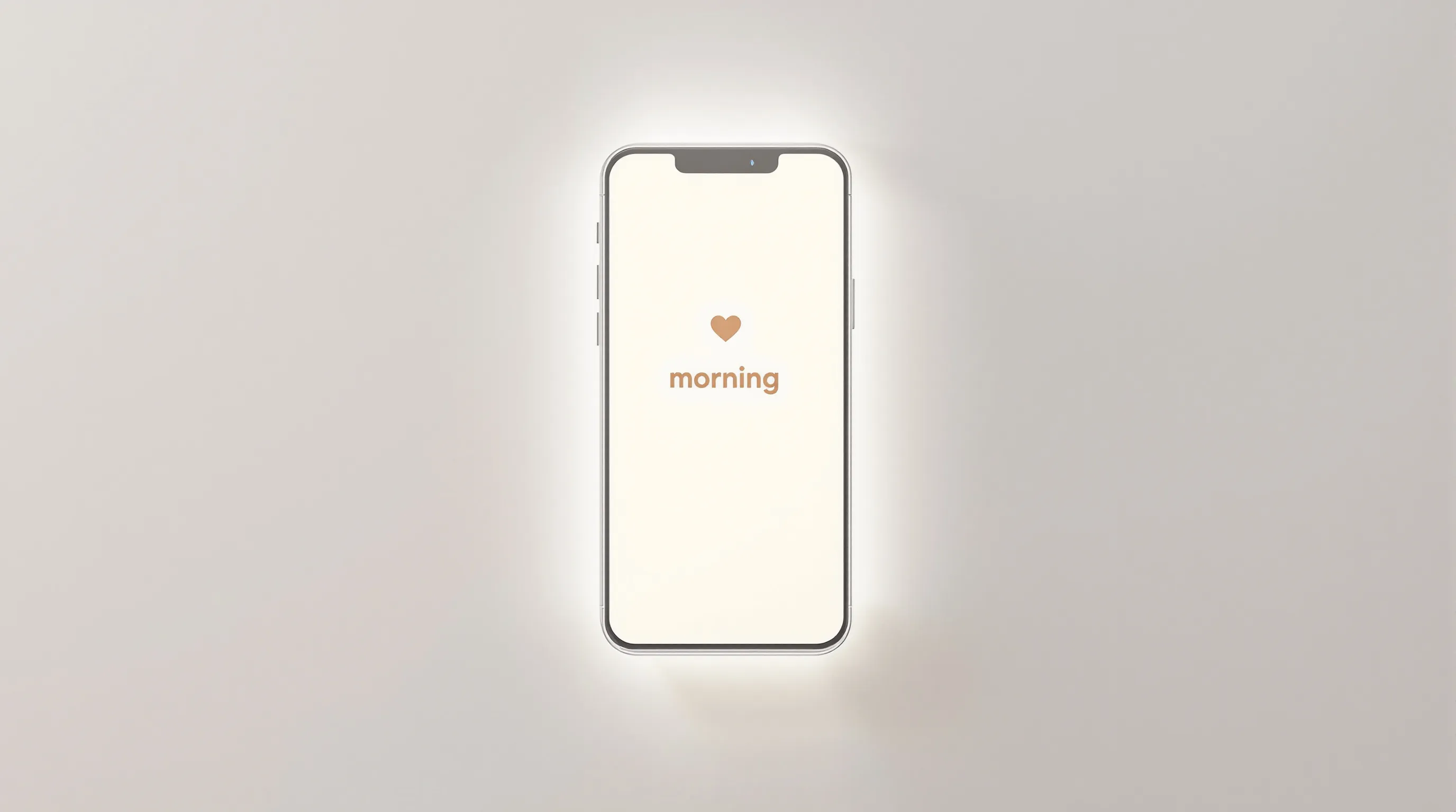 Smartphone displaying a simple good morning message with coffee emoji on white background.