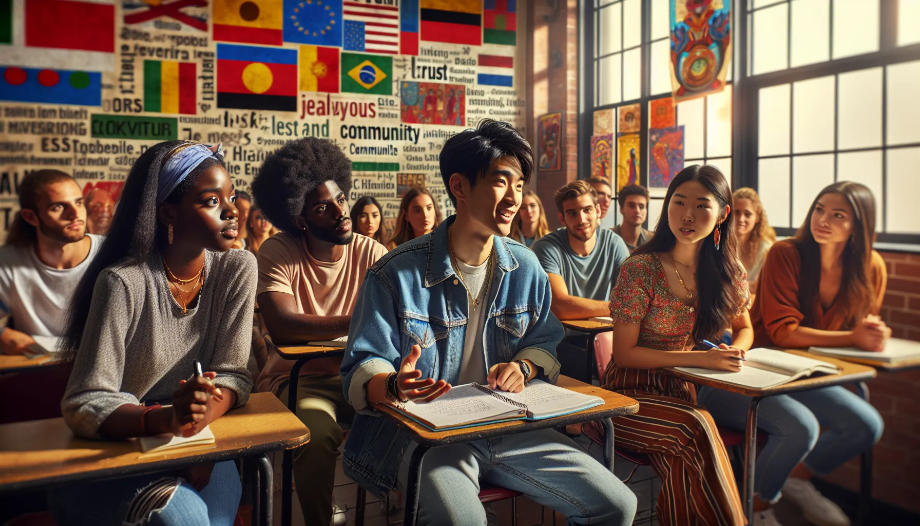 students discussing the cultural perspectives on envy and jealousy in a classroom.