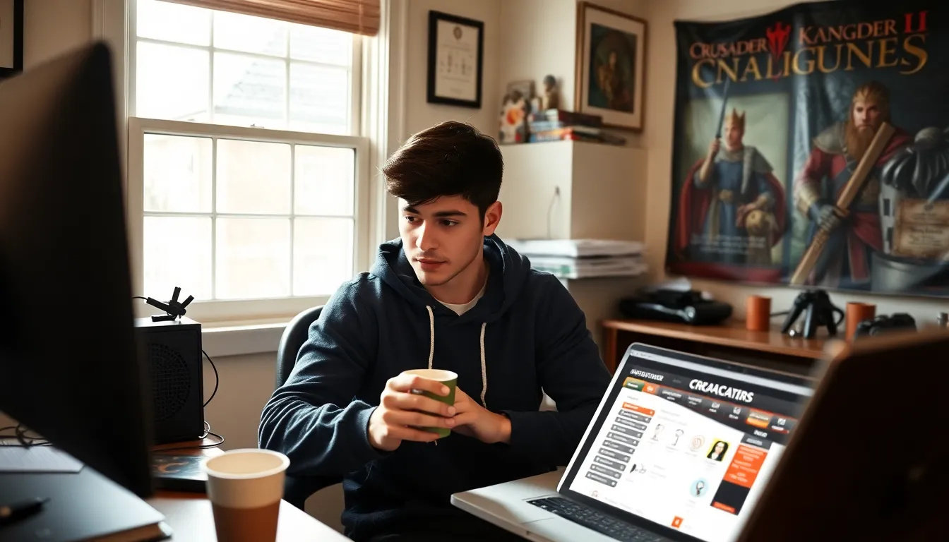 a gamer using CK2Generator in a cozy home office.