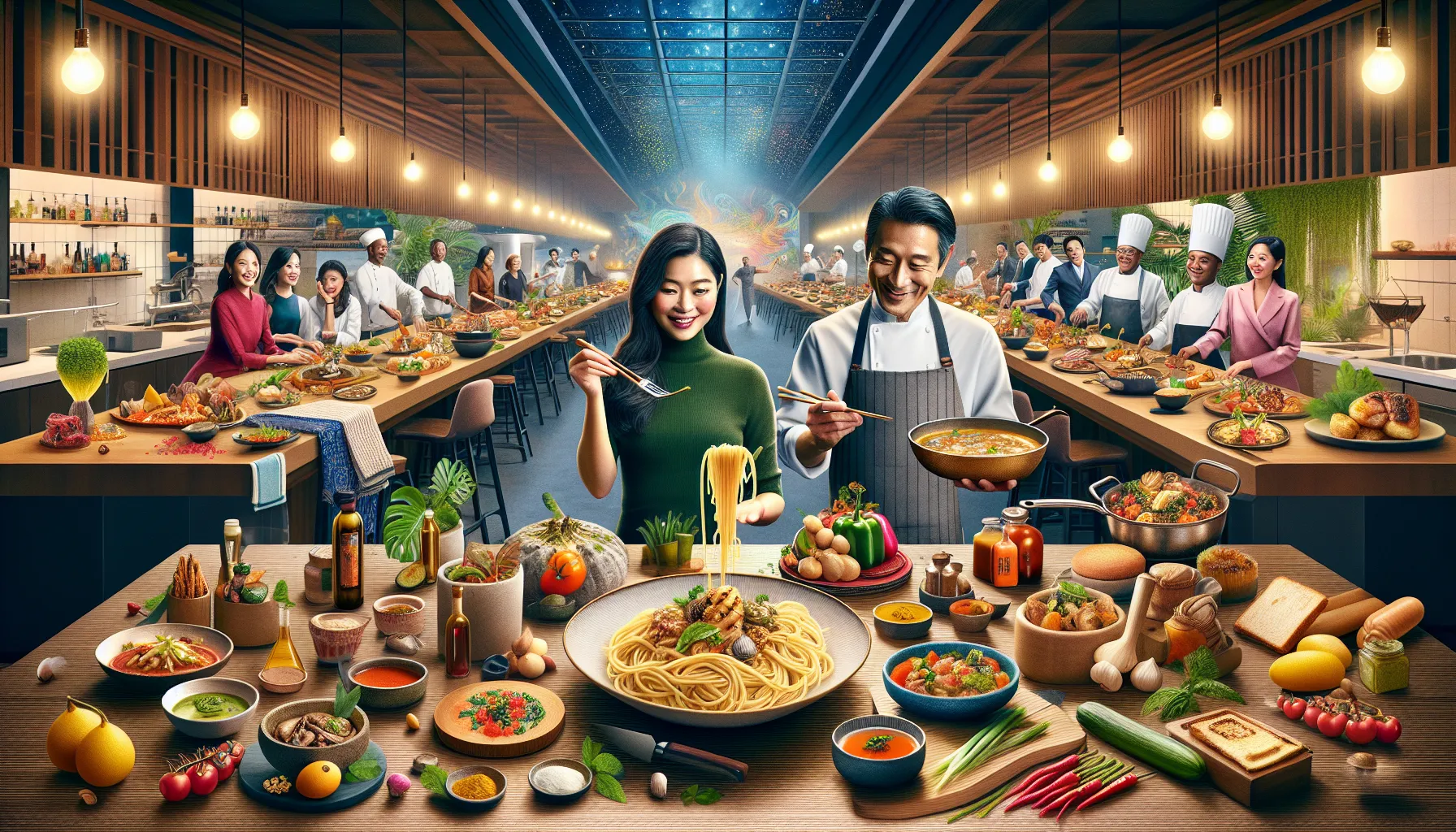 A diverse culinary scene showcasing Unamicatessen dishes on a polished table.