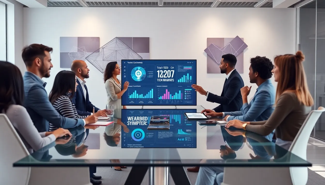 diverse team discussing tech innovations in a modern office.