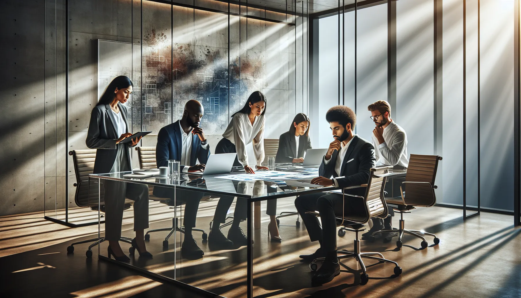diverse professionals collaborating in a modern office setting.
