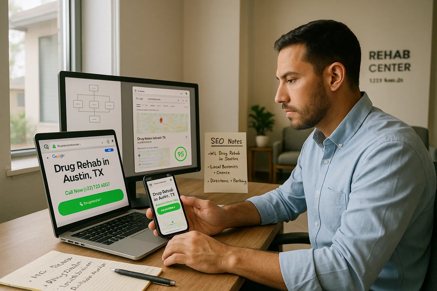 Marketer optimizes a rehab center’s mobile-friendly, secure website for local SEO.
