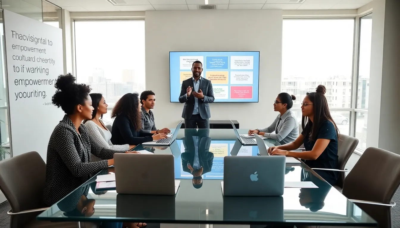 diverse team collaborating in a modern office setting.