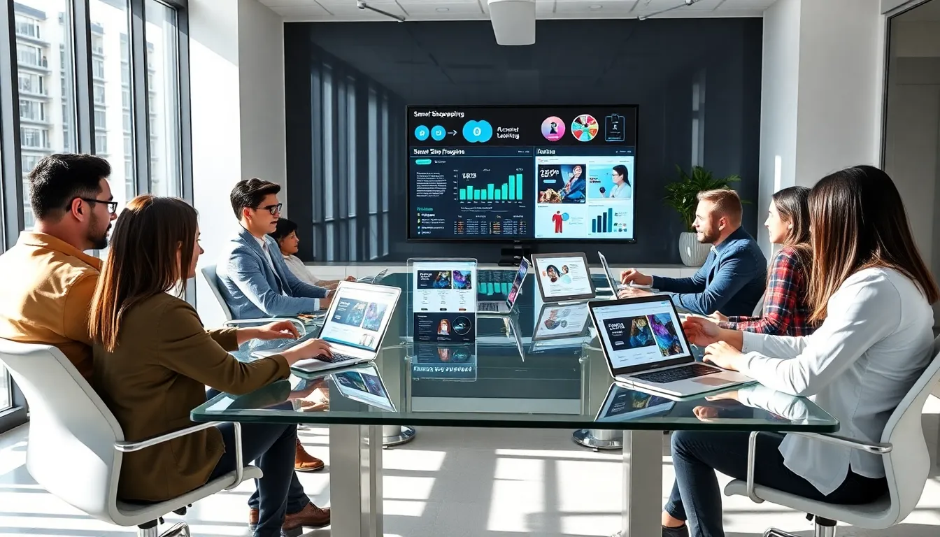 professional team discussing smart shopping campaign strategies in a modern office.