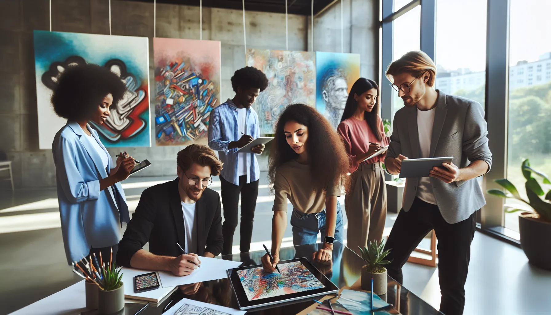 diverse team collaborating on modern interpretations of Arianersso.