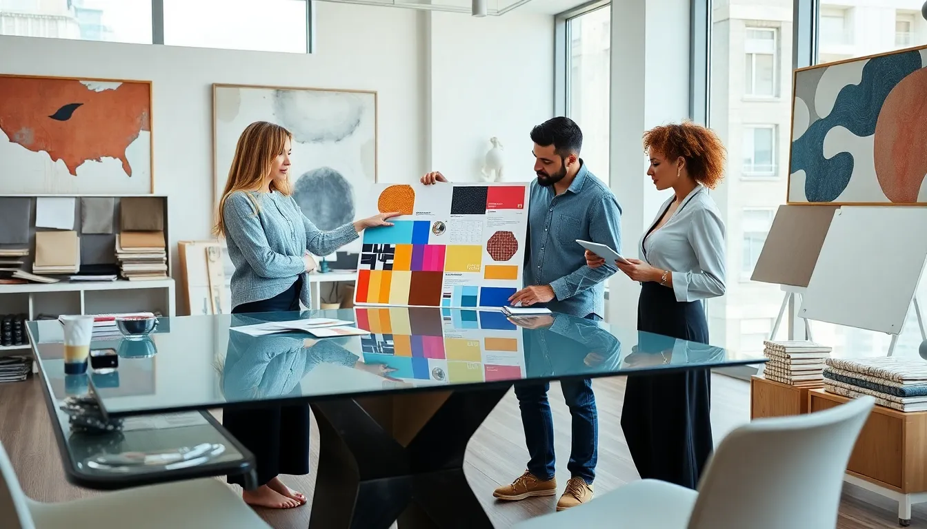 diverse design team collaborating in a modern studio.
