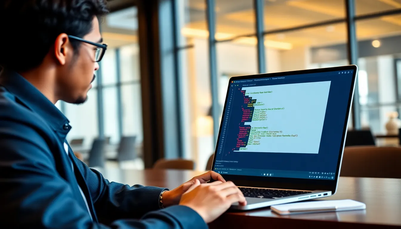 developer coding Python list comprehension at a modern office desk.