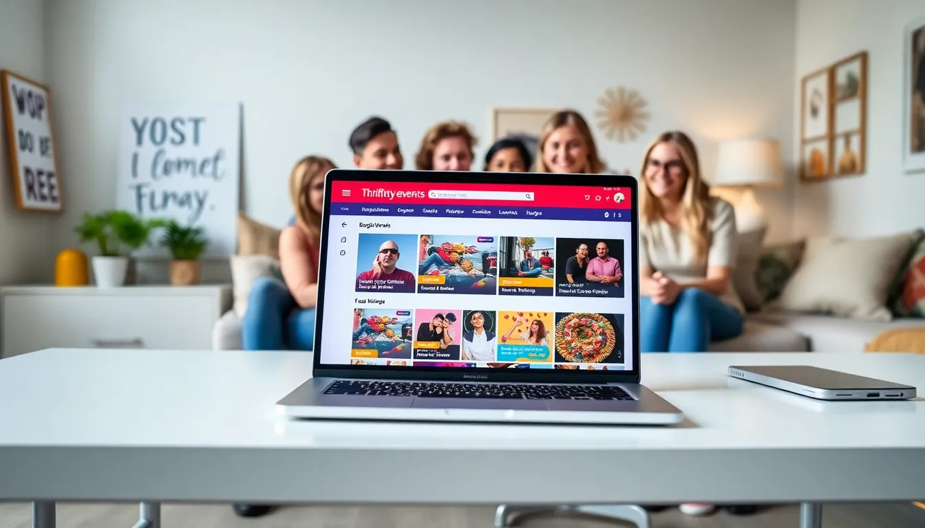 diverse group exploring budget-friendly events on a laptop.