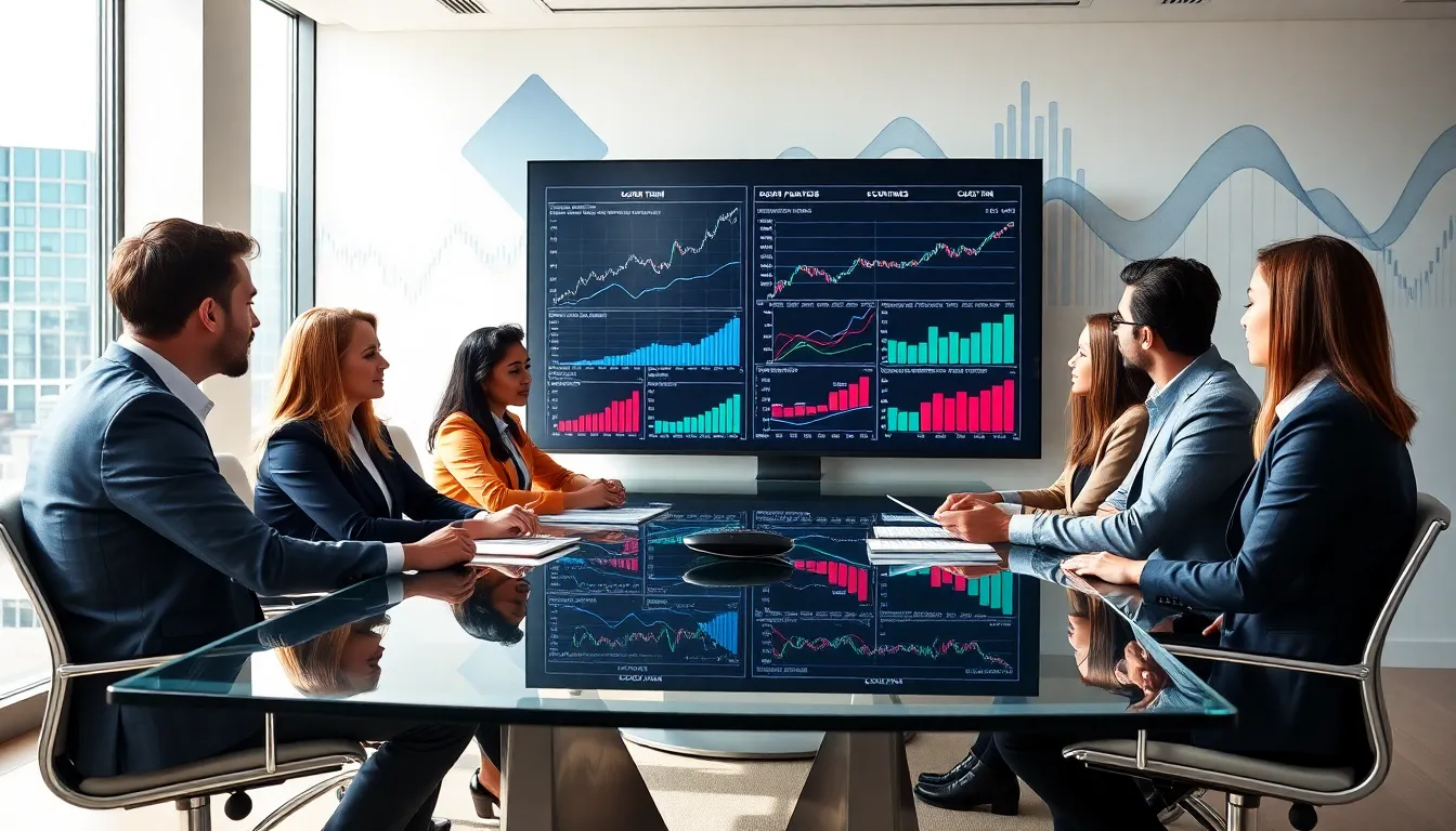 diverse team analyzing economic trends in a modern office.
