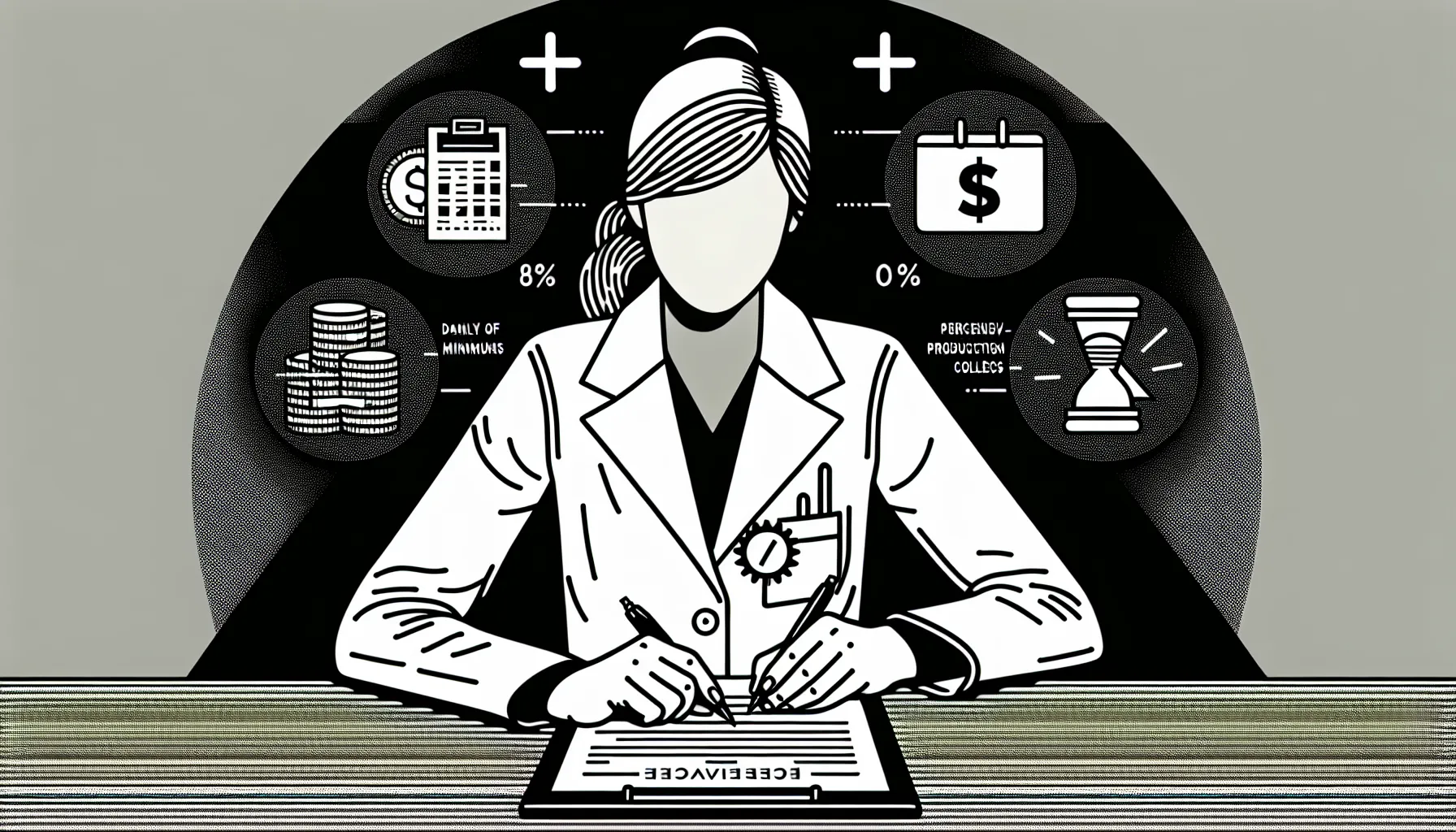 Dentist at a desk examining a contract with compensation icons and Tennessee outline.