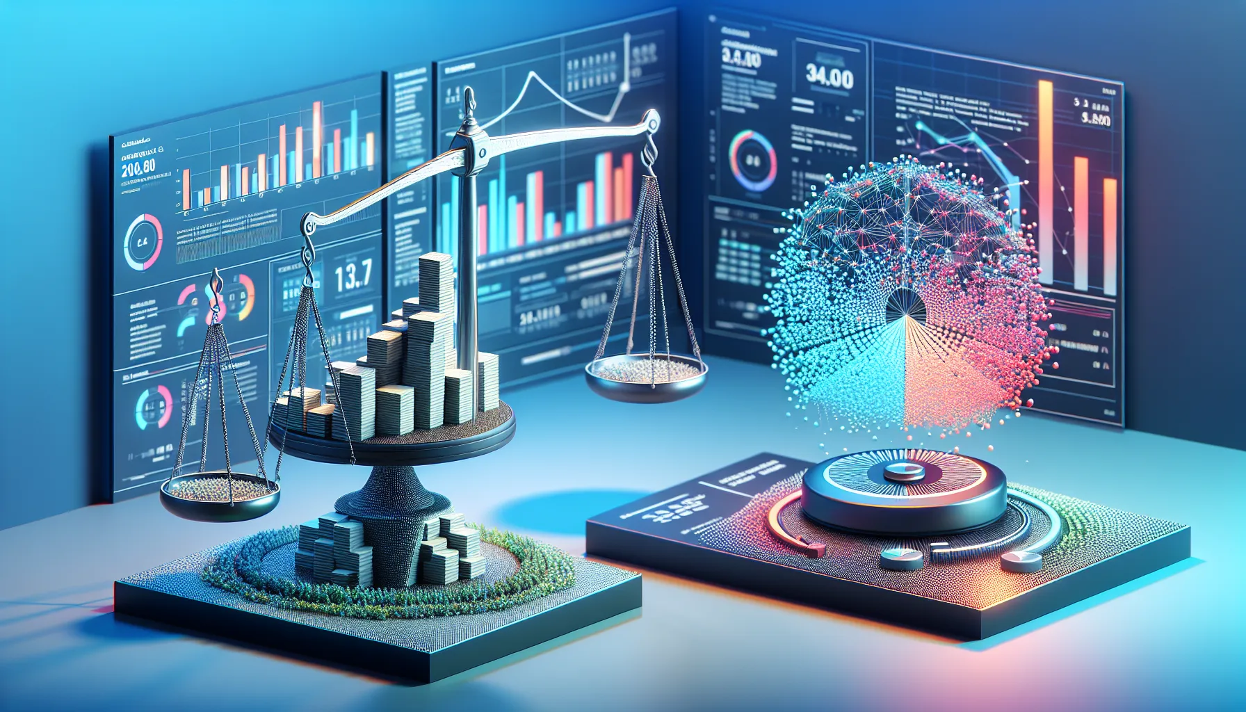 Conceptual comparison of VantageScore 3.0 and 4.0 with symbolic elements.