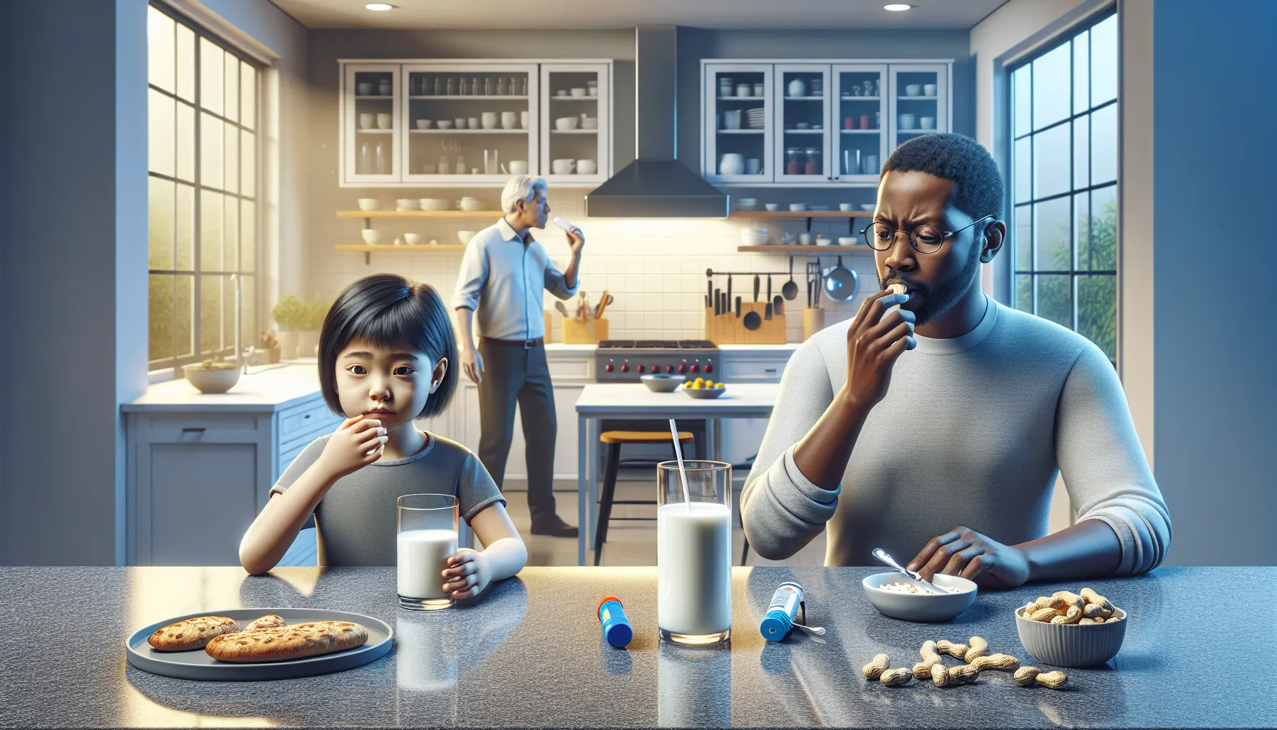 Contrast of digestive sensitivity and allergic reactions in a kitchen setting.