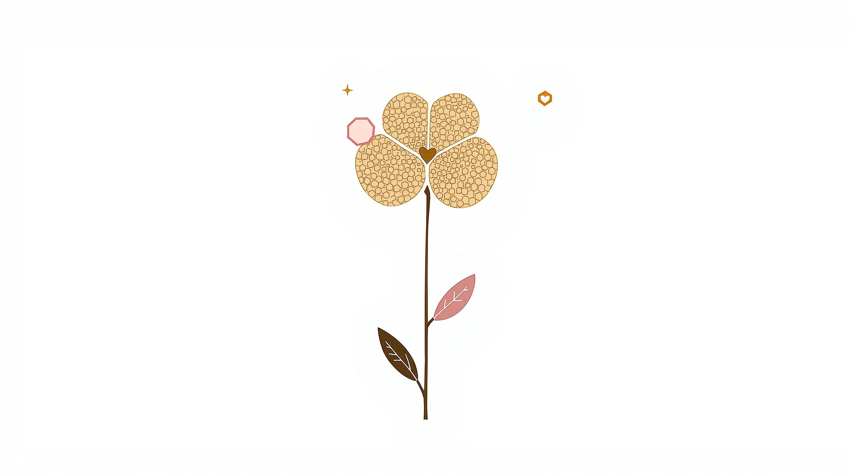 Minimalist flower with honeycomb shape symbolizing love sweetening life.