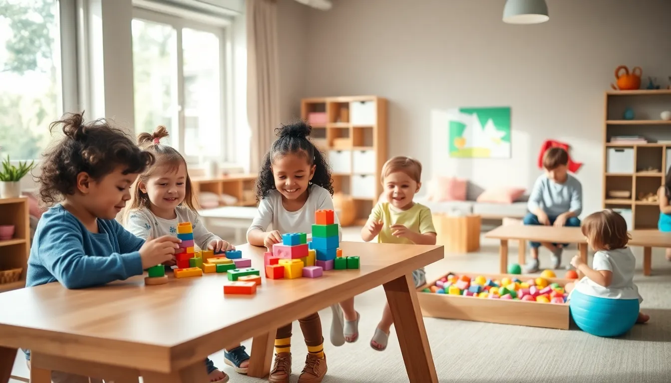 Children playing in a vibrant classroom, highlighting the importance of play.