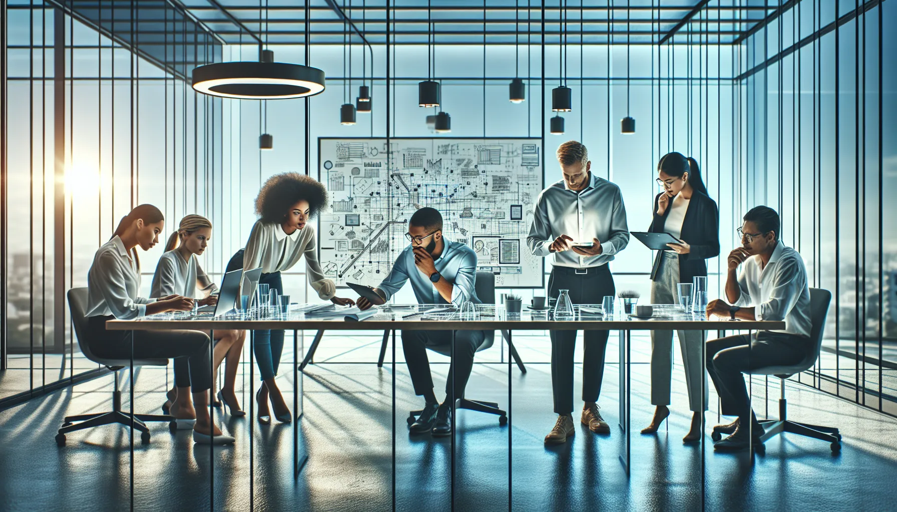 diverse team collaborating in a modern office setting.