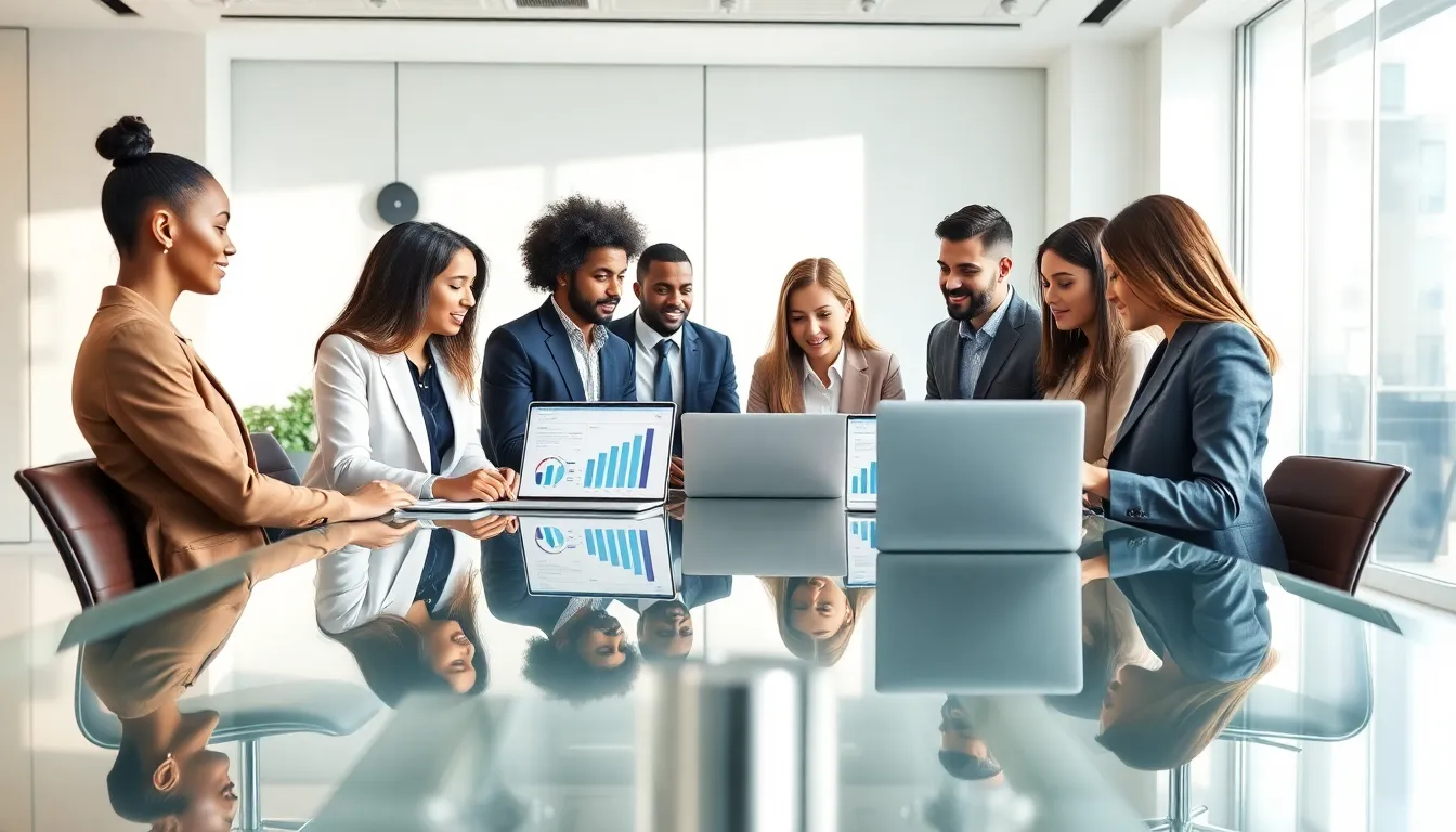 diverse team collaborating in a modern office on digital marketing strategies.