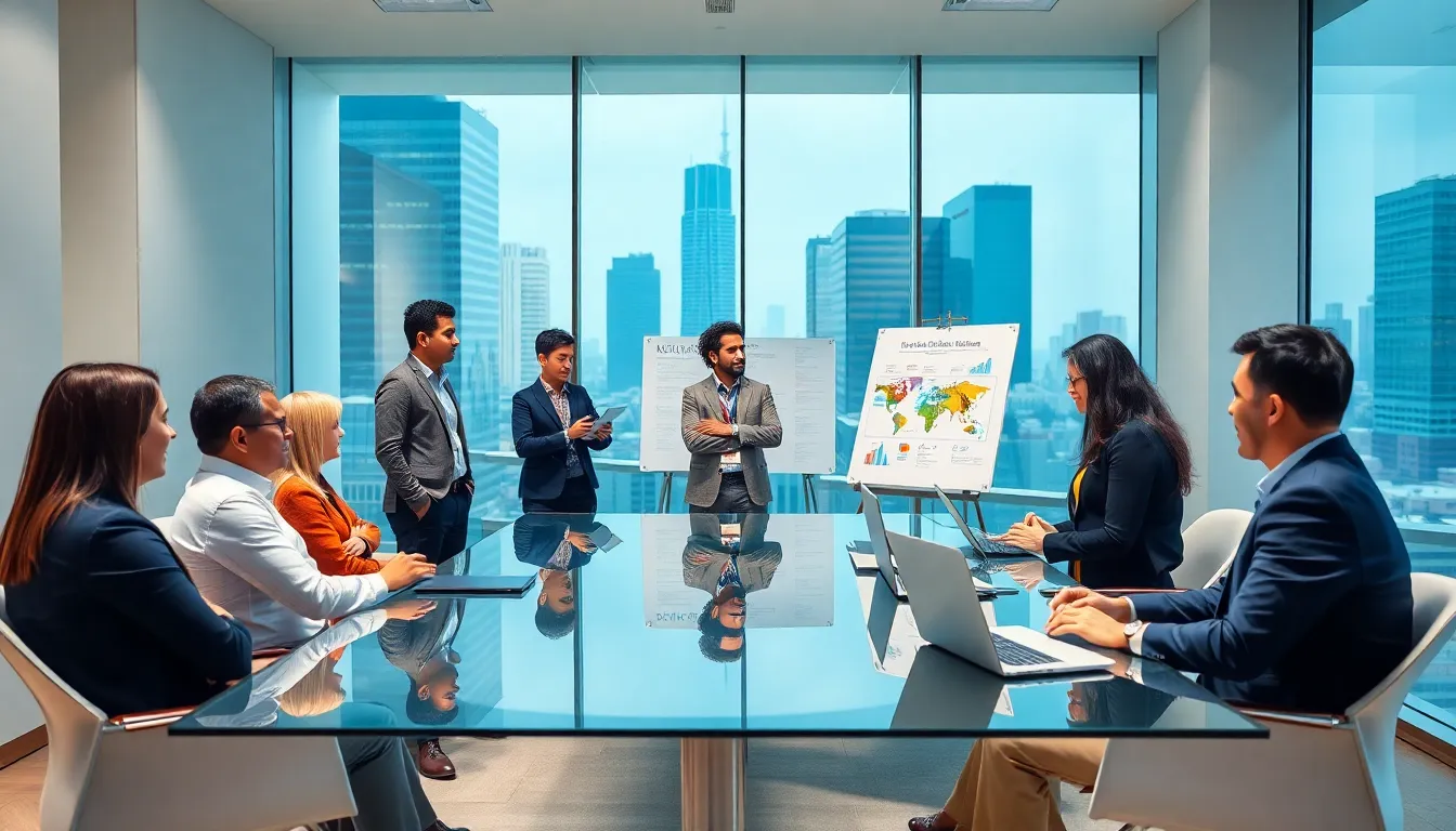 diverse professionals discussing cultural significance in a modern office.
