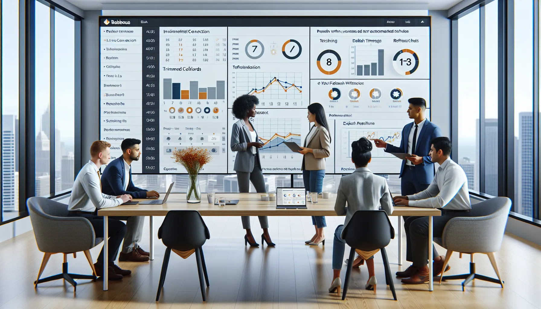 Data professionals optimizing Tableau dashboards and schedules in a modern office setting.