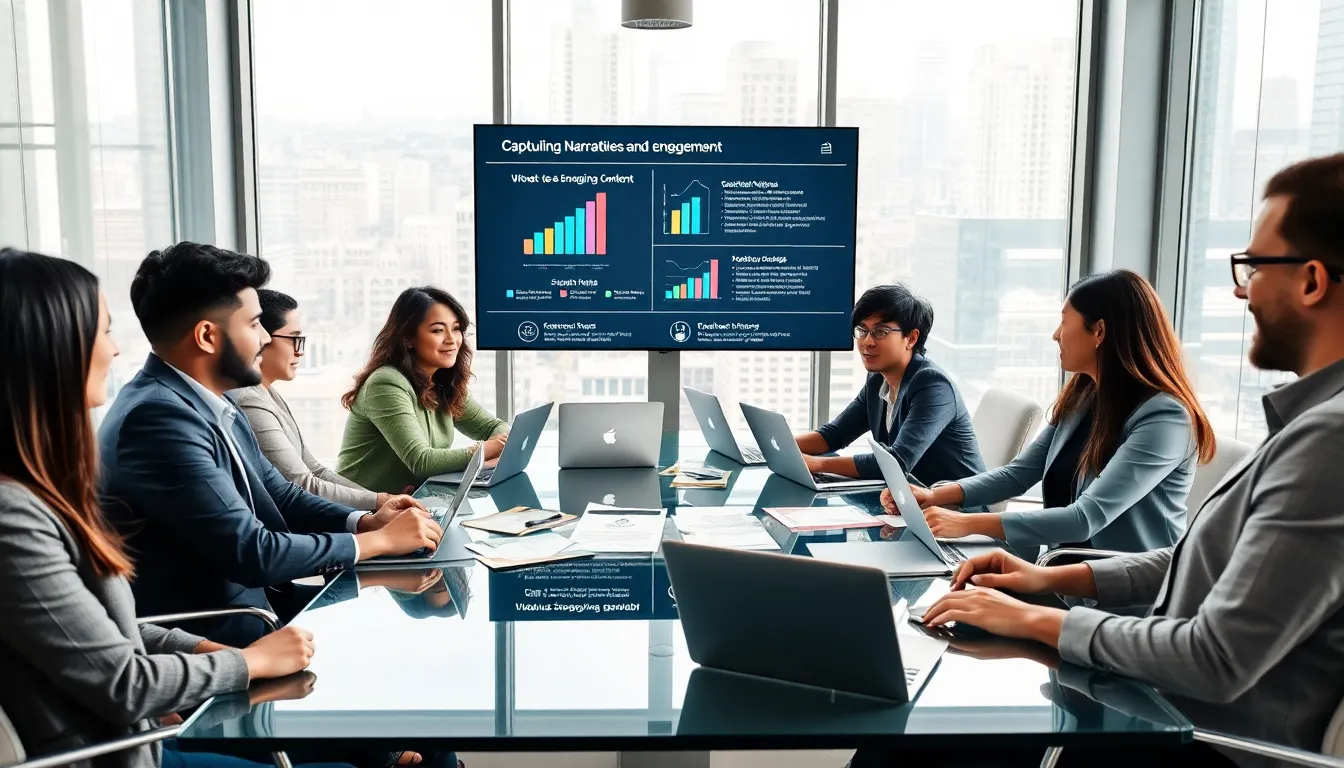 diverse team collaborating on captivating content in a modern office.