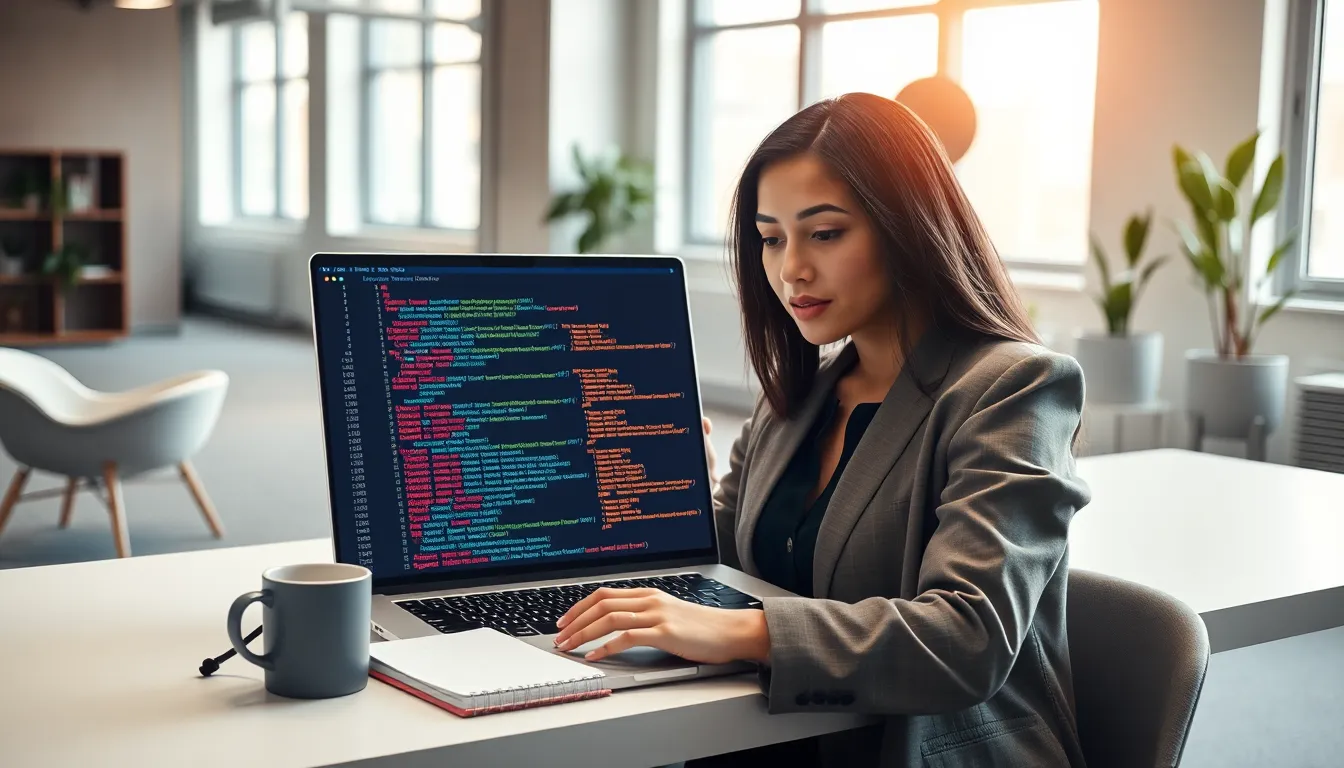 developer debugging JavaScript code in a modern office.