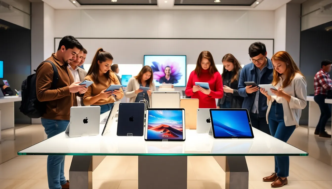 diverse customers exploring affordable iPads in a modern retail environment.