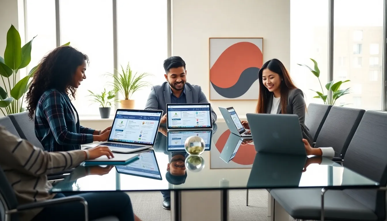 diverse professionals collaborating in a modern office.