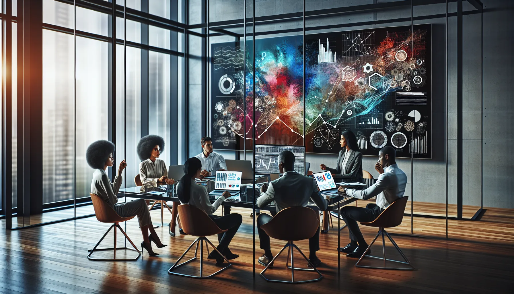 diverse team collaborating in a modern office setting.