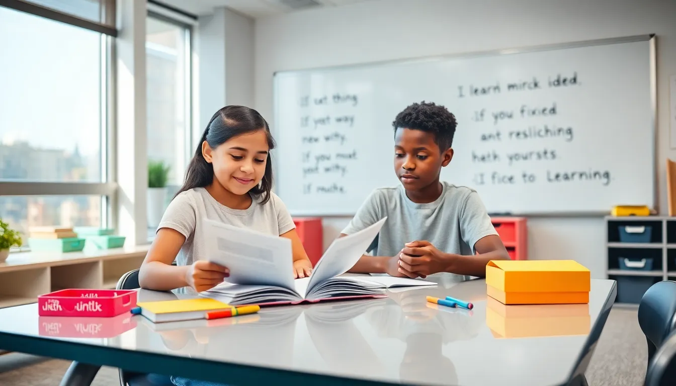Two students in a classroom demonstrating a learning mindset.