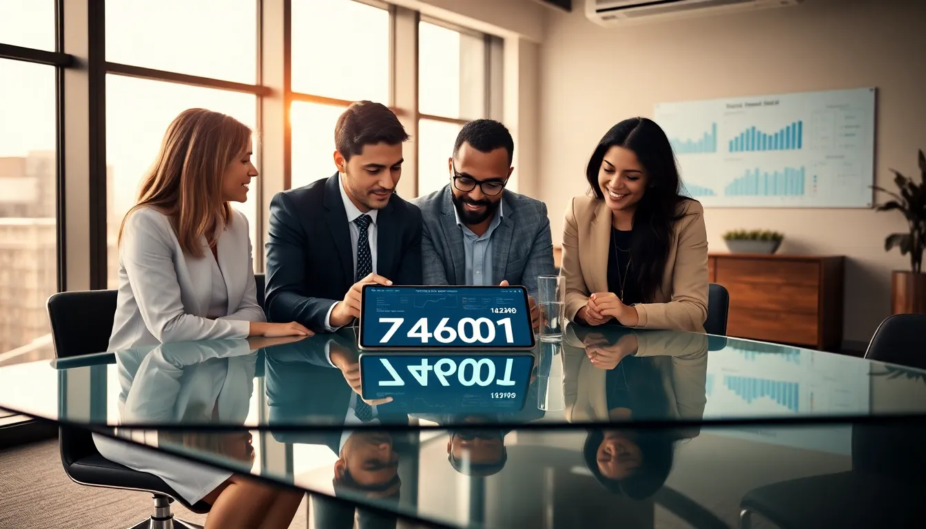 professionals analyzing data related to the number 7746018286 in a modern office.