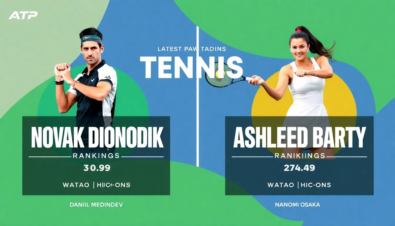 Recent tennis rankings featuring top players Djokovic and Barty.