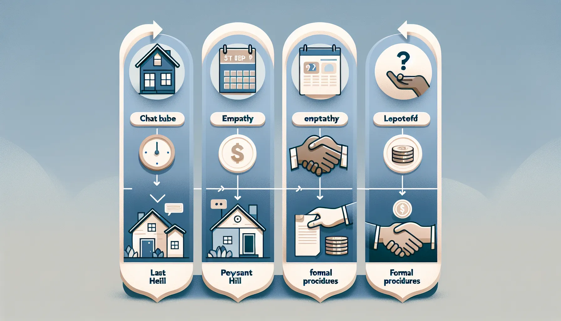 steps for handling late rent payments with icons and arrows