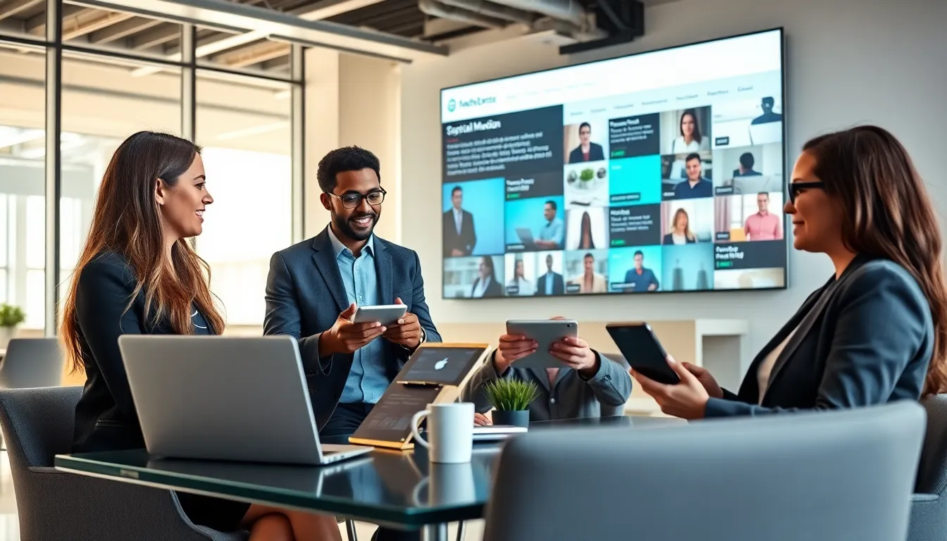 diverse professionals collaborating on digital platforms in modern workspace.