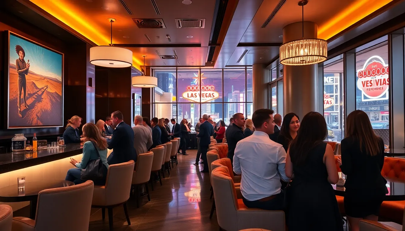 interior view of Emblers Las Vegas with diverse guests enjoying the atmosphere.