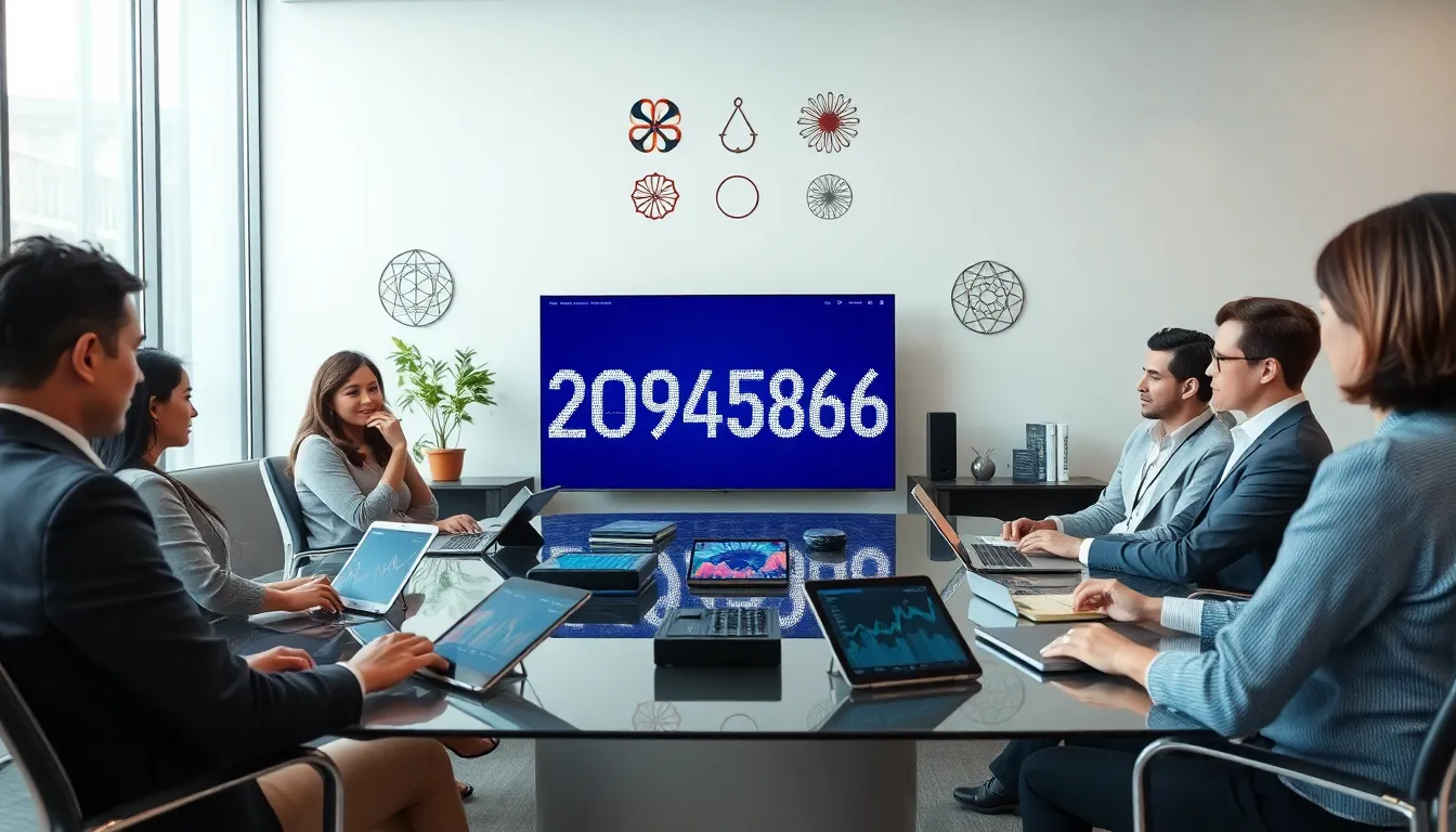 diverse professionals discussing the significance of numbers in a modern office.