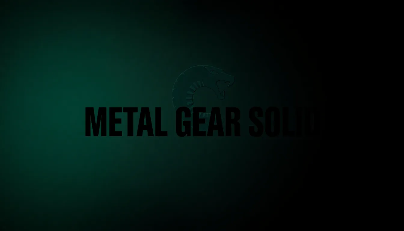 stylized Metal Gear Solid logo with snake motif against a dark gradient background.