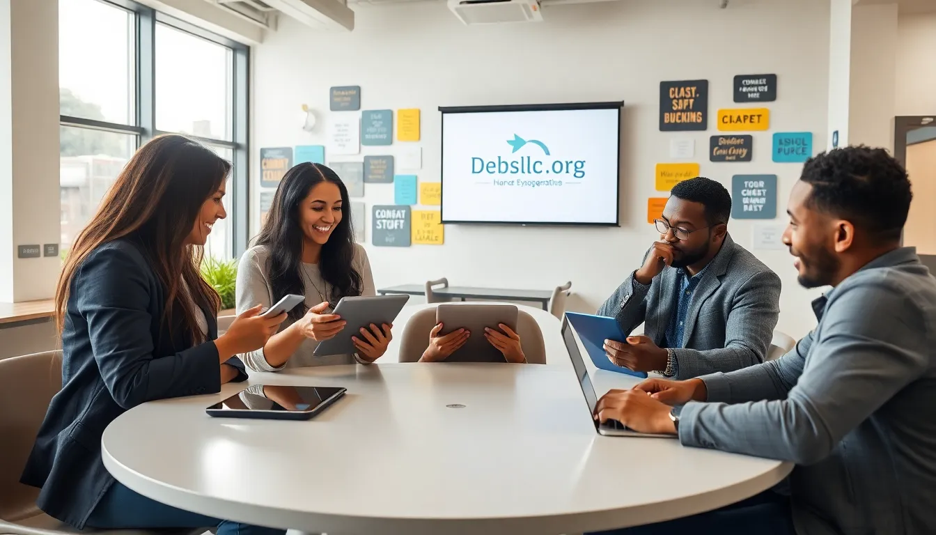 diverse professionals collaborating in a modern community center.