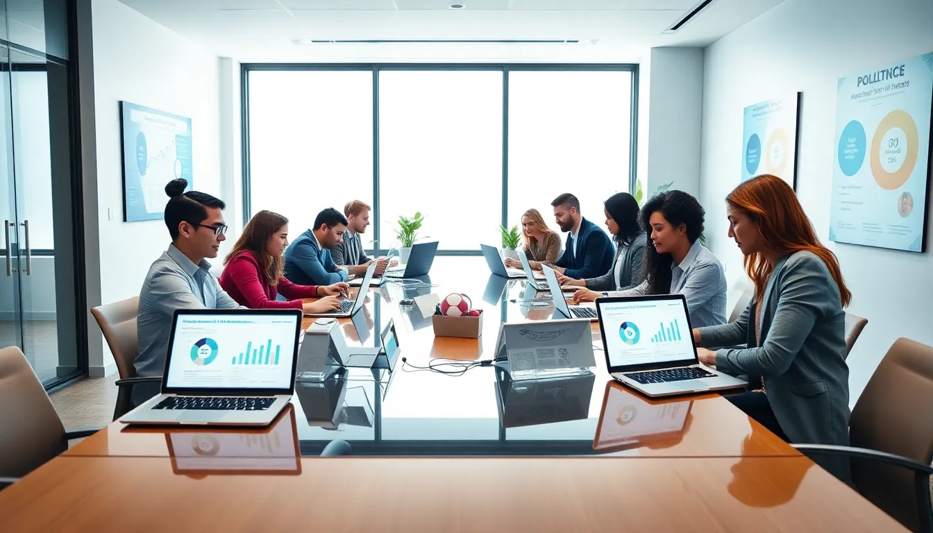 diverse professionals collaborating in a modern office setting.