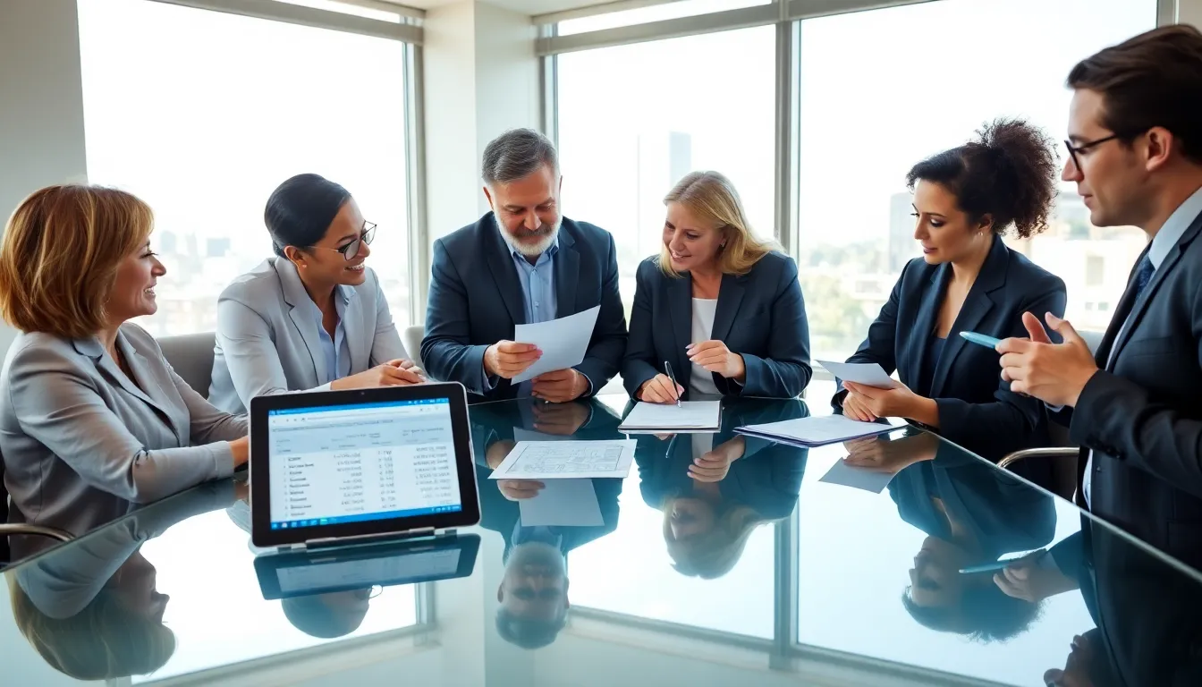 homeowners discussing property tax assessments in a modern office.
