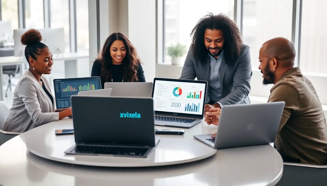diverse team collaborating in a modern office environment.