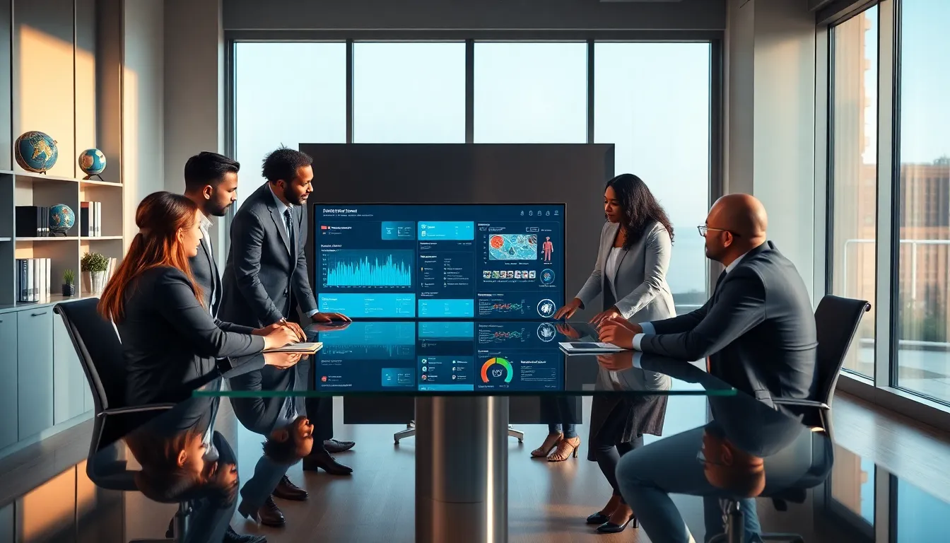 diverse team strategizing in a conference room about sports tech innovations.