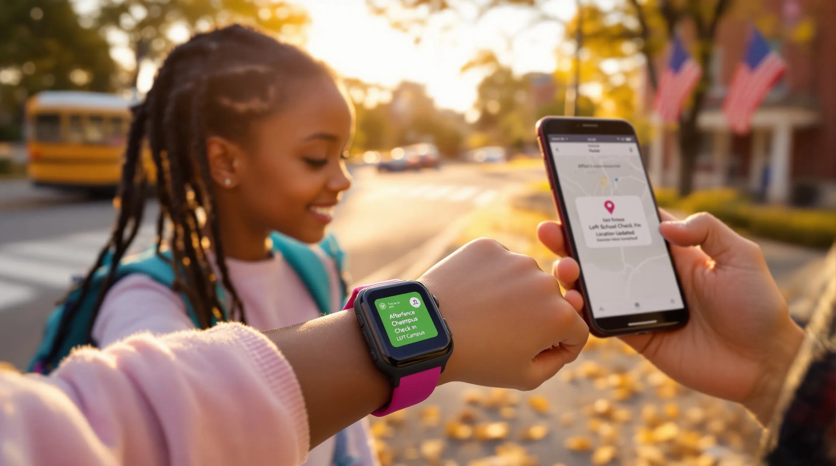 Child wearing a T-Mobile kids’ watch as parent gets a geofence alert.