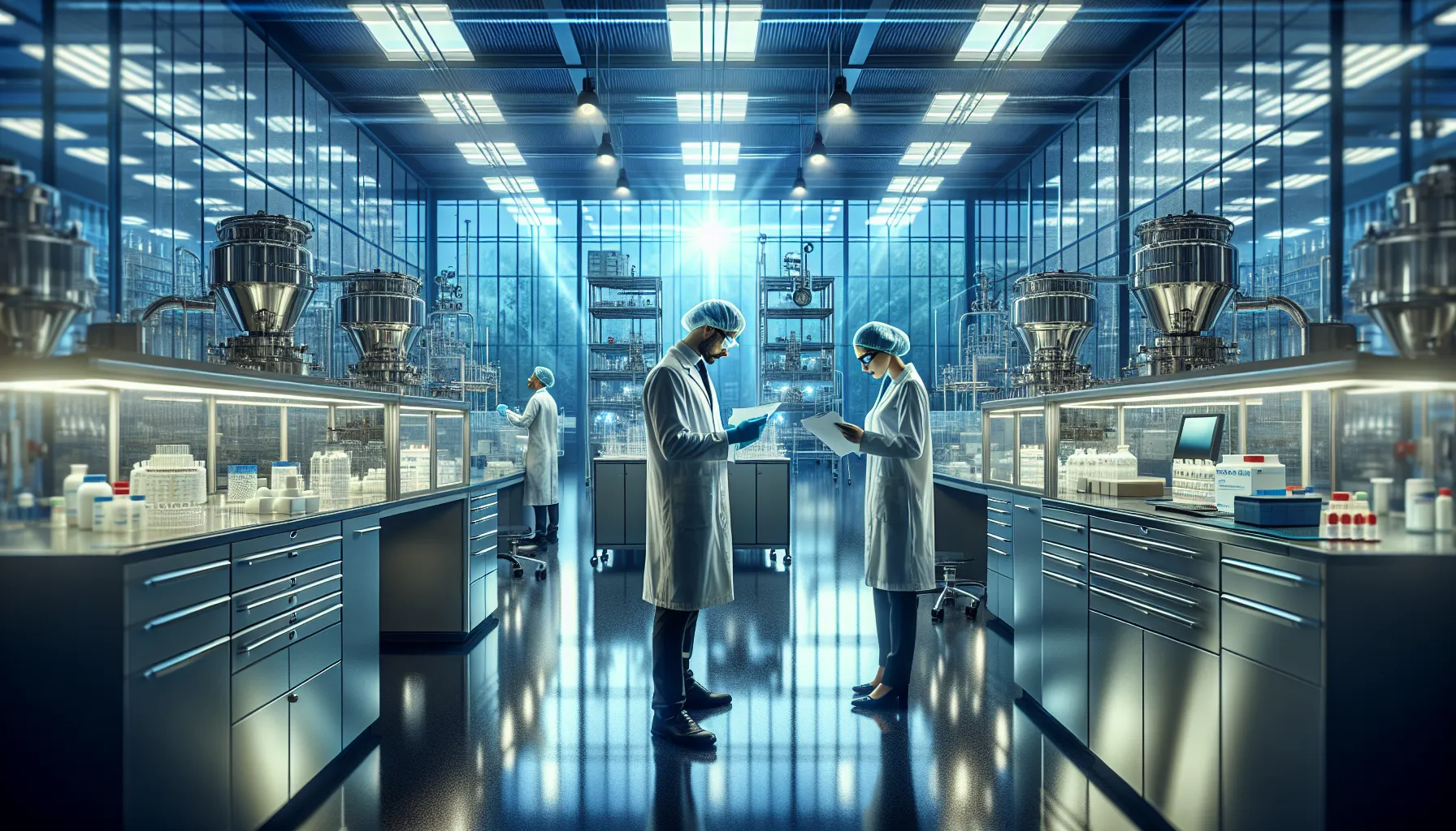 diverse team conducting quality checks in a pharmaceutical facility.