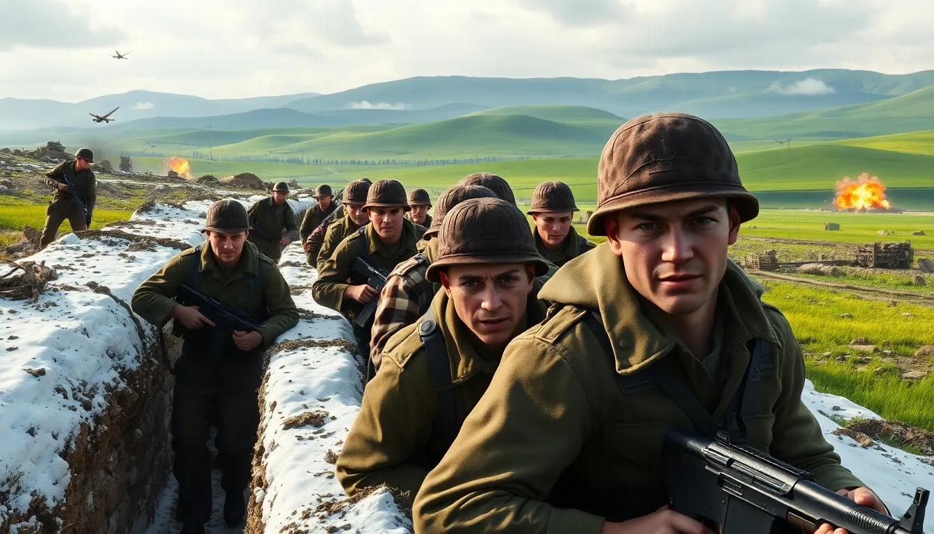 diverse soldiers in World War II setting during combat.