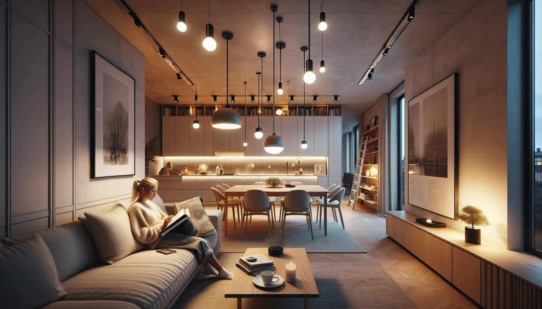 Slik kan moderne belysning forbedre hjemmet ditt 2 Modern norwegian living room with layered led lighting creating a warm, functional home.