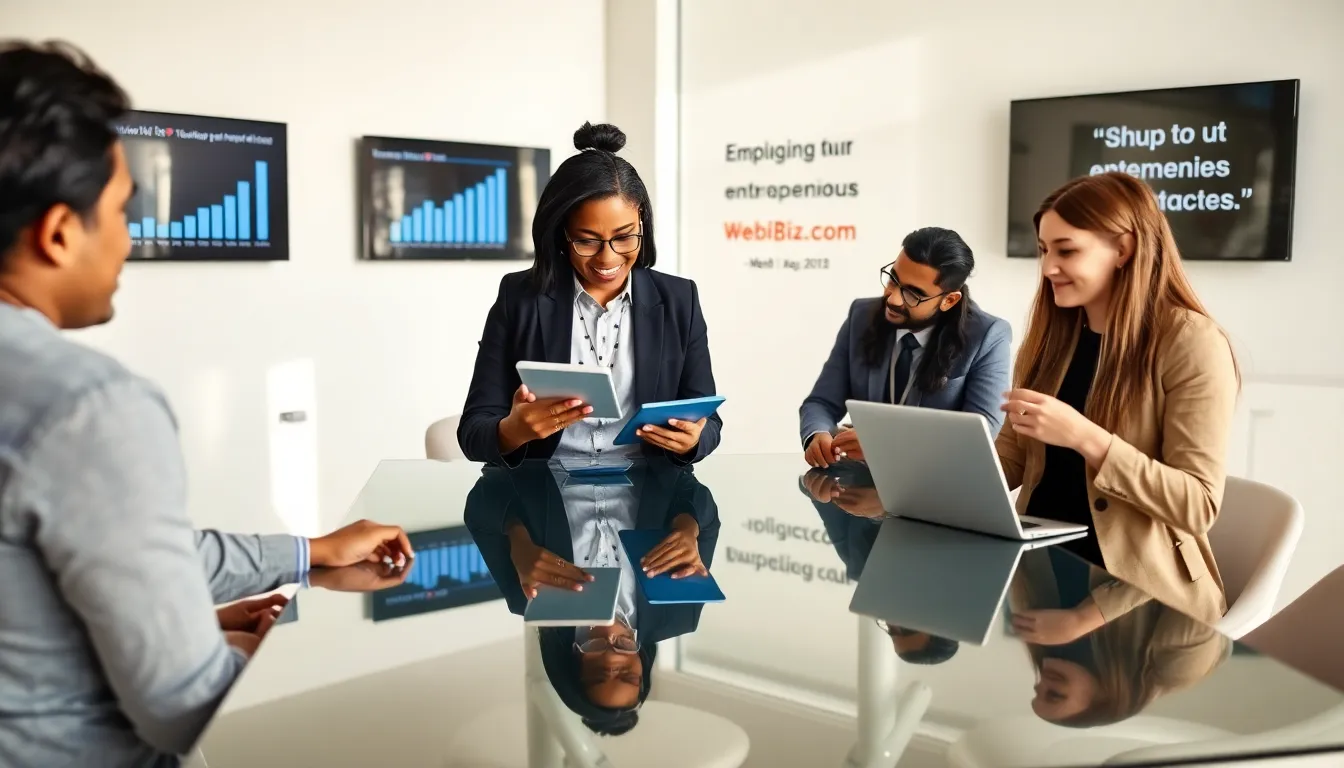 diverse entrepreneurs collaborating in a modern office setting.