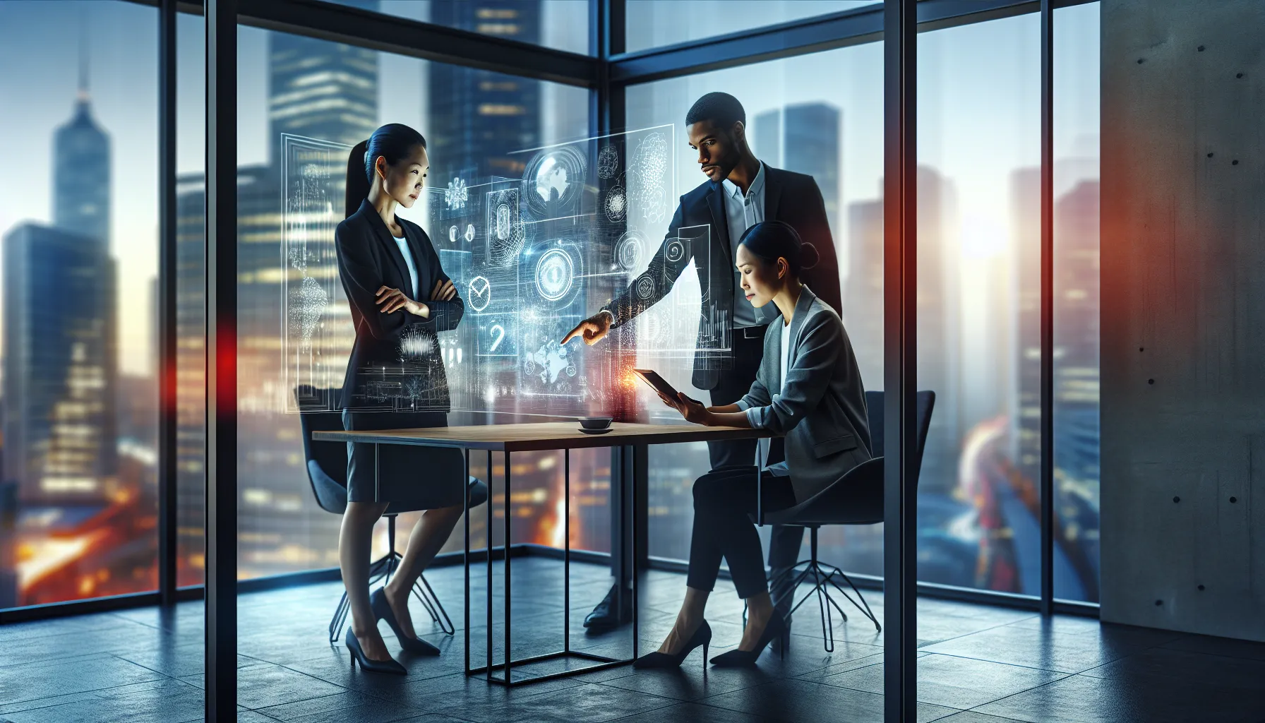 diverse team discussing meanings in a modern office setting.